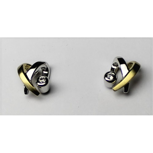 Bicolorgouden fantasie oorknoppen met zirkonia 8/9 mm - 000040935